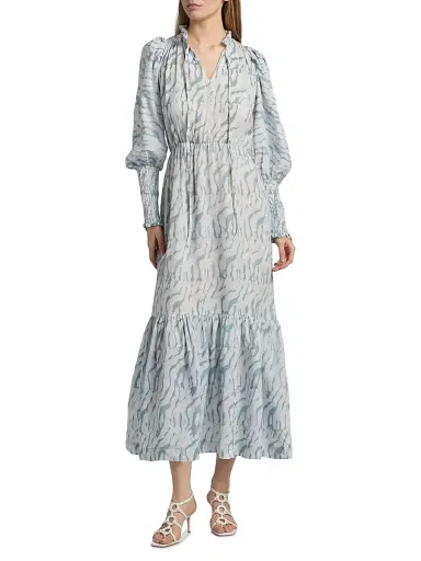 Elisamama Women's Tomori Printed Midi-Dress - Light Blue - Size XL | Thumbnail 3