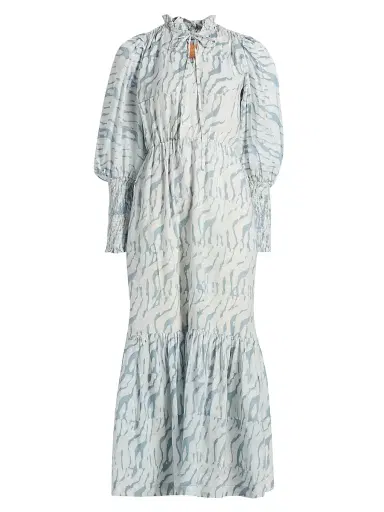 Elisamama Women's Tomori Printed Midi-Dress - Light Blue - Size XL | Thumbnail 1