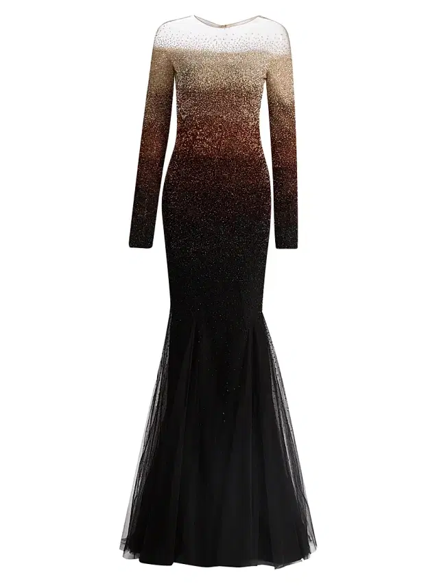 Women's Ombré Sequined Tulle Mermaid Gown - Chocolate Multi