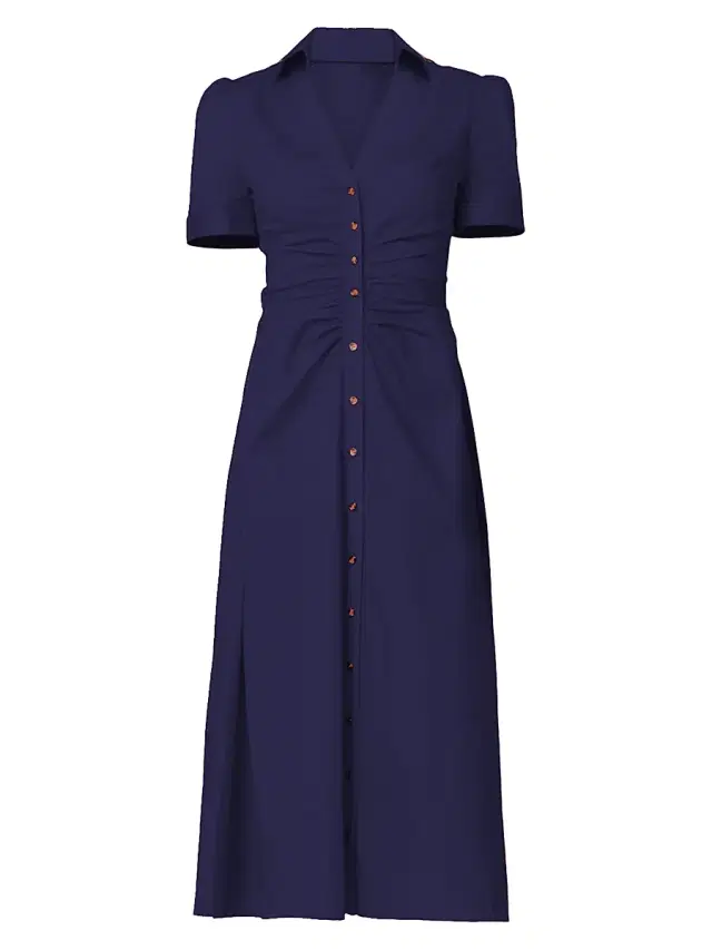 Shoshanna Women's Barnet Gathered Waist Midi-Dress - Navy