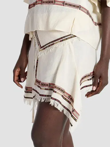 Isabel Marant Women's Feriel Silk Printed-Trim Miniskirt - Ecru - Size 12 | Thumbnail 6