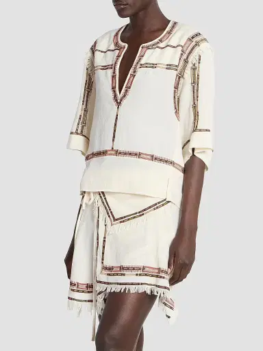 Isabel Marant Women's Fiosa Silk Printed-Trim Blouse - Ecru | Thumbnail 4 Isabel Marant Women's Fiosa Silk Printed-Trim Blouse - Ecru | Thumbnail 4