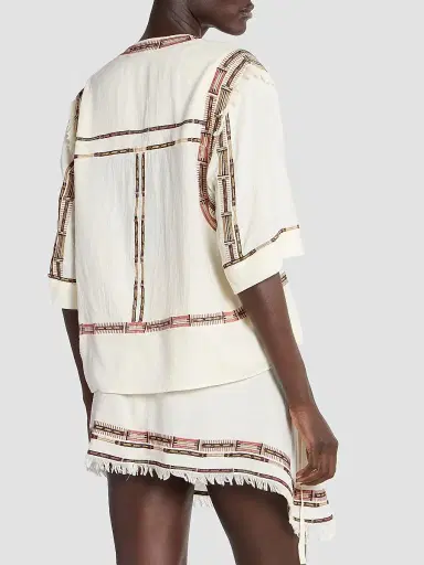 Isabel Marant Women's Fiosa Silk Printed-Trim Blouse - Ecru | Thumbnail 5 Isabel Marant Women's Fiosa Silk Printed-Trim Blouse - Ecru | Thumbnail 5
