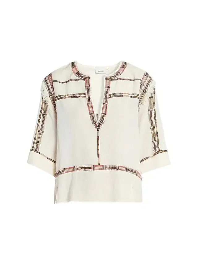 Isabel Marant Women's Fiosa Silk Printed-Trim Blouse - Ecru