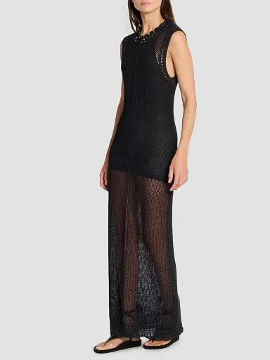 Isabel Marant Women's Metaya Cotton-Blend Mesh Maxi Dress - Black - Size 10 | Thumbnail 4