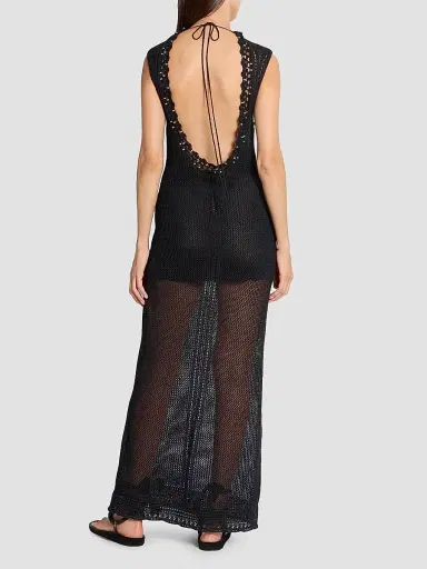 Isabel Marant Women's Metaya Cotton-Blend Mesh Maxi Dress - Black - Size 10 | Thumbnail 5