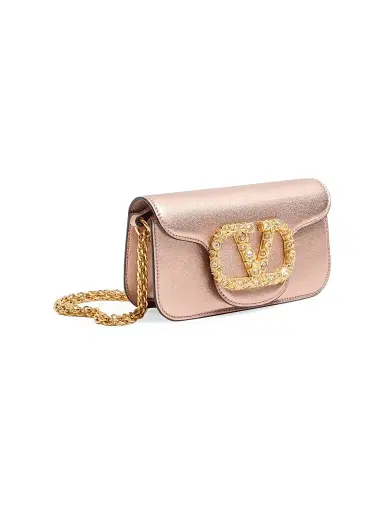 Valentino Garavani Women's Locò Shoulder Bag in Laminated Calfskin with Jewel Logo - Rose Cannelle | Thumbnail 5
