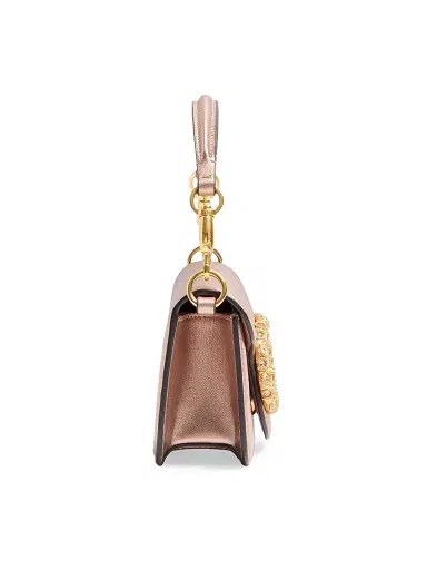 Valentino Garavani Women's Locò Shoulder Bag in Laminated Calfskin with Jewel Logo - Rose Cannelle | Thumbnail 6