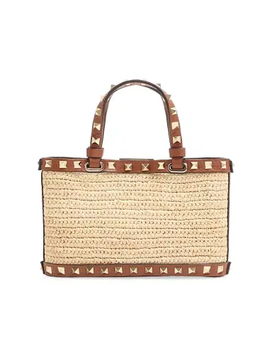 Valentino Garavani Women's Mini Rockstud Top Handle Bag in Raffia - Natural | Thumbnail 3 Valentino Garavani Women's Mini Rockstud Top Handle Bag in Raffia - Natural | Thumbnail 3
