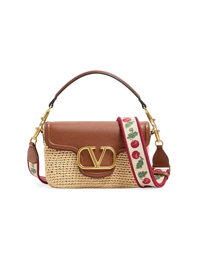 Women's All time Shoulder Bag in Raffia and Grainy Calfskin - Saddle Brown