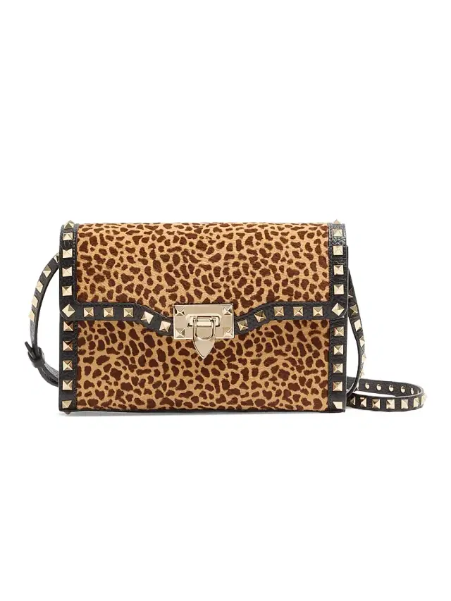 Women's Rockstud  Shoulder Bag in Pony-Effect Calfskin with Animal Print - Animal Print