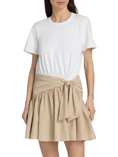 Cinq à Sept Women's Leslie Cotton Combo Crewneck Minidress - White Khaki - Size Large | Thumbnail 3 Cinq à Sept Women's Leslie Cotton Combo Crewneck Minidress - White Khaki - Size Large | Thumbnail 3