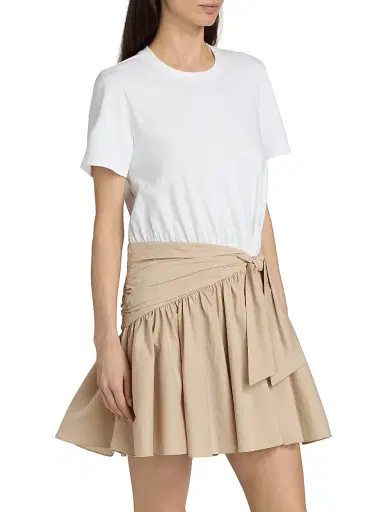 Cinq à Sept Women's Leslie Cotton Combo Crewneck Minidress - White Khaki - Size Large | Thumbnail 4 Cinq à Sept Women's Leslie Cotton Combo Crewneck Minidress - White Khaki - Size Large | Thumbnail 4