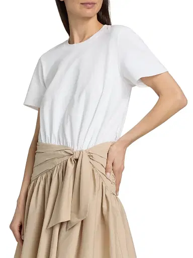 Cinq à Sept Women's Leslie Cotton Combo Crewneck Minidress - White Khaki - Size Large | Thumbnail 6 Cinq à Sept Women's Leslie Cotton Combo Crewneck Minidress - White Khaki - Size Large | Thumbnail 6