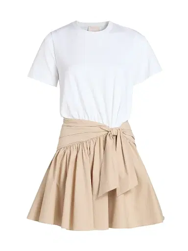 Cinq à Sept Women's Leslie Cotton Combo Crewneck Minidress - White Khaki - Size Large | Thumbnail 1 Cinq à Sept Women's Leslie Cotton Combo Crewneck Minidress - White Khaki - Size Large | Thumbnail 1