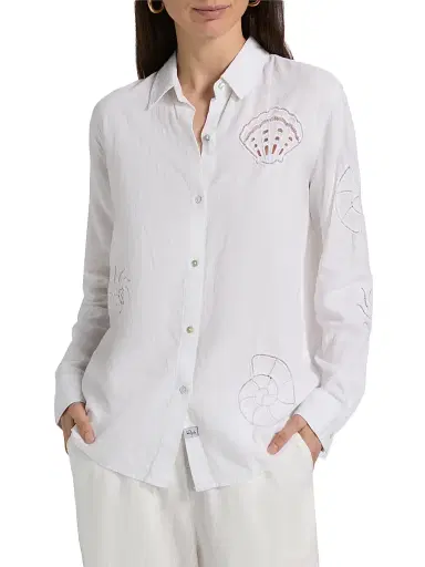 Rails Women's Charli Eyelet Embroidered Linen-Blend Shirt - White Seashells | Thumbnail 3 Rails Women's Charli Eyelet Embroidered Linen-Blend Shirt - White Seashells | Thumbnail 3