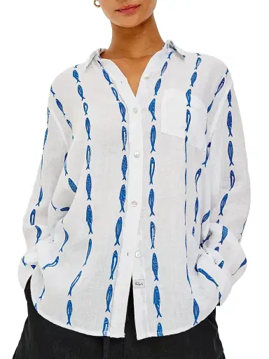 Rails Women's Charli Printed Linen-Blend Shirt - Sardines | Thumbnail 3 Rails Women's Charli Printed Linen-Blend Shirt - Sardines | Thumbnail 3