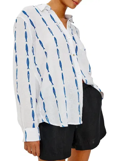 Rails Women's Charli Printed Linen-Blend Shirt - Sardines | Thumbnail 4 Rails Women's Charli Printed Linen-Blend Shirt - Sardines | Thumbnail 4