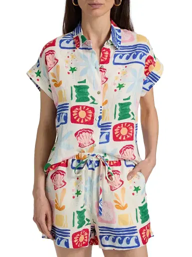 Rails Women's Farrah Printed Linen Short-Sleeve Shirt - Bahama | Thumbnail 3