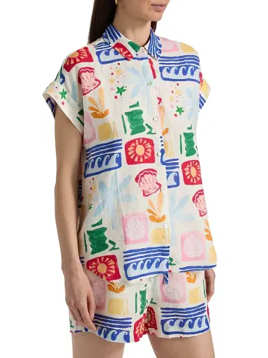 Rails Women's Farrah Printed Linen Short-Sleeve Shirt - Bahama | Thumbnail 4