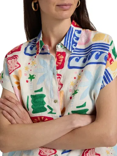 Rails Women's Farrah Printed Linen Short-Sleeve Shirt - Bahama | Thumbnail 6