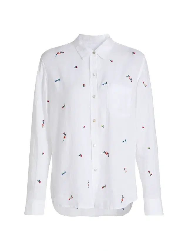 Women's Charli Floral Linen-Blend Shirt - Wild Flower Embroidery
