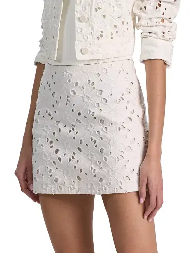 Alice + Olivia Women's Riley Eyelet Denim Miniskirt - Off White - Size 32 | Thumbnail 4 Alice + Olivia Women's Riley Eyelet Denim Miniskirt - Off White - Size 32 | Thumbnail 4