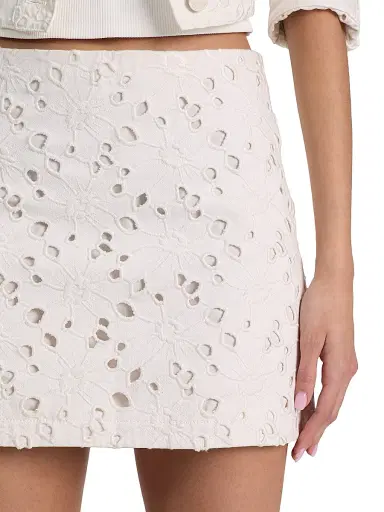 Alice + Olivia Women's Riley Eyelet Denim Miniskirt - Off White - Size 32 | Thumbnail 7 Alice + Olivia Women's Riley Eyelet Denim Miniskirt - Off White - Size 32 | Thumbnail 7