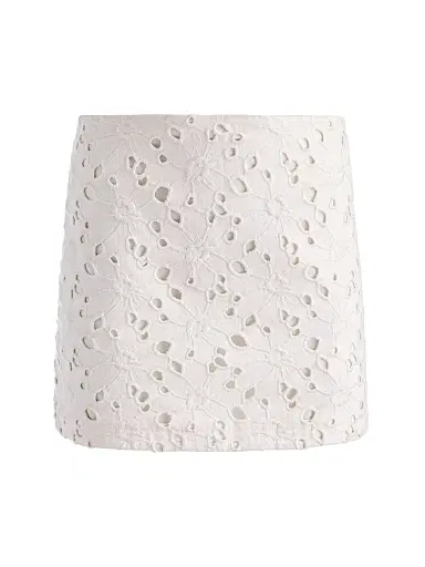 Alice + Olivia Women's Riley Eyelet Denim Miniskirt - Off White - Size 32 | Thumbnail 1 Alice + Olivia Women's Riley Eyelet Denim Miniskirt - Off White - Size 32 | Thumbnail 1