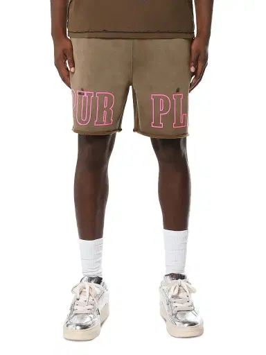 Purple Brand Men's Logo Fleece Raw-Edge Shorts - Black - Size XXL | Thumbnail 1