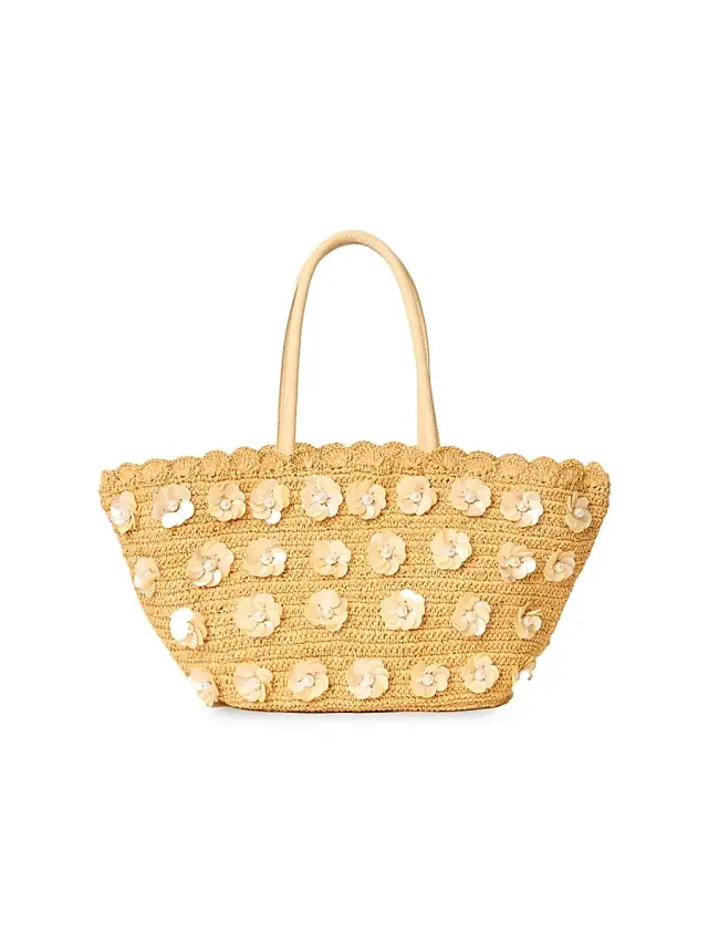 BTB Los Angeles Women's Dottie Woven Raffia Tote Bag - Natural