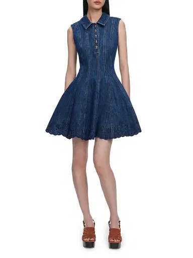 Self-Portrait Women's Denim Broderie Minidress - Blue - Size 2 | Thumbnail 2