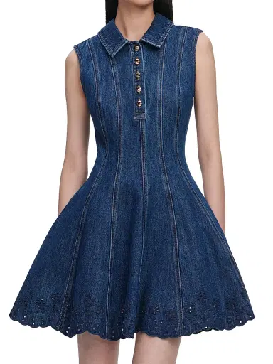 Self-Portrait Women's Denim Broderie Minidress - Blue - Size 2 | Thumbnail 3