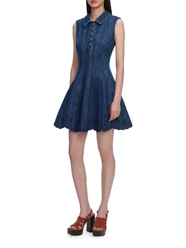 Self-Portrait Women's Denim Broderie Minidress - Blue - Size 2 | Thumbnail 4