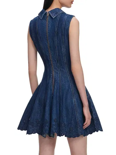 Self-Portrait Women's Denim Broderie Minidress - Blue - Size 2 | Thumbnail 5