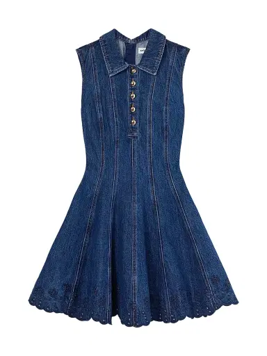 Self-Portrait Women's Denim Broderie Minidress - Blue - Size 2 | Thumbnail 1