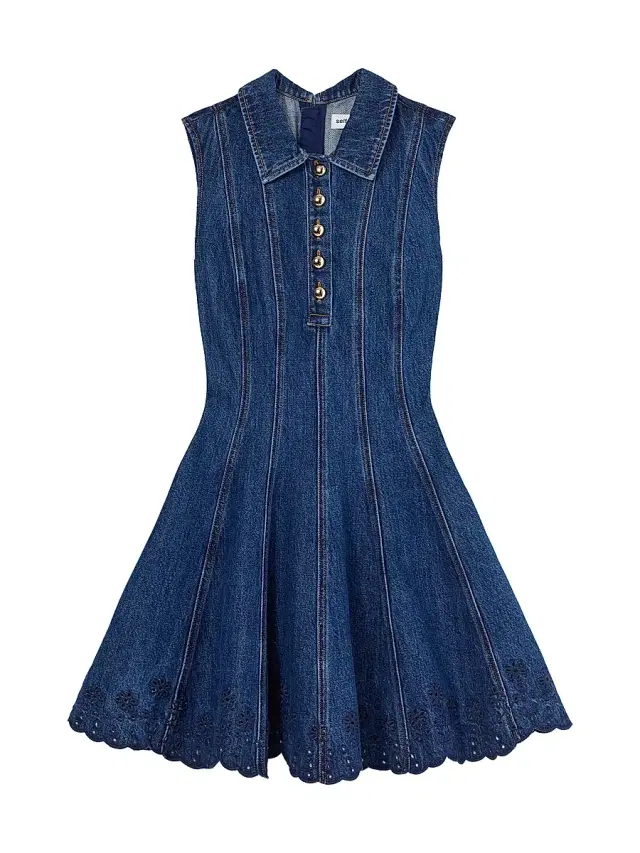 Women's Denim Broderie Minidress - Blue
