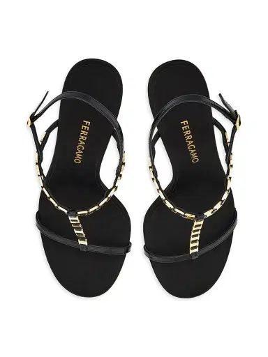 Ferragamo Women's Estea 95MM Vara-Chain Leather T-Strap Sandals - Nero - Size 5 | Thumbnail 5 Ferragamo Women's Estea 95MM Vara-Chain Leather T-Strap Sandals - Nero - Size 5 | Thumbnail 5