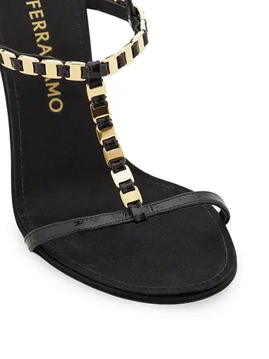 Ferragamo Women's Estea 95MM Vara-Chain Leather T-Strap Sandals - Nero - Size 5 | Thumbnail 6 Ferragamo Women's Estea 95MM Vara-Chain Leather T-Strap Sandals - Nero - Size 5 | Thumbnail 6