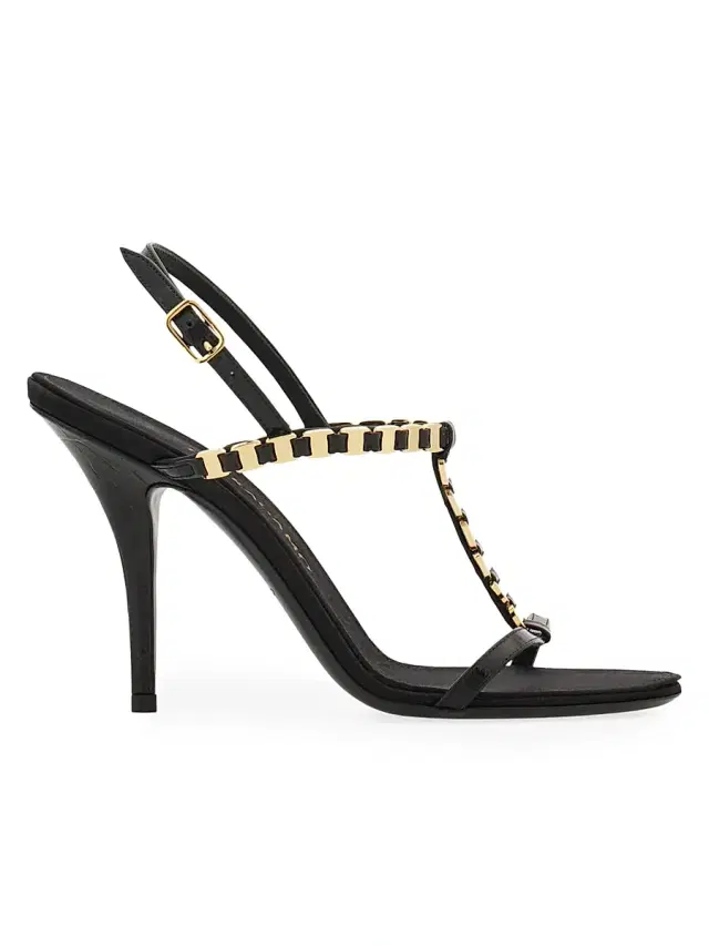 FERRAGAMO Women's Estea 9MM Vara-Chain Leather T-Strap Sandals - Nero