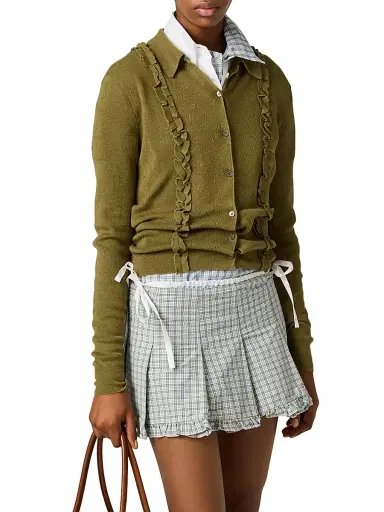 Miu Miu Women's Cashmere and Silk Cardigan - Green - Size 6 | Thumbnail 2 Miu Miu Women's Cashmere and Silk Cardigan - Green - Size 6 | Thumbnail 2