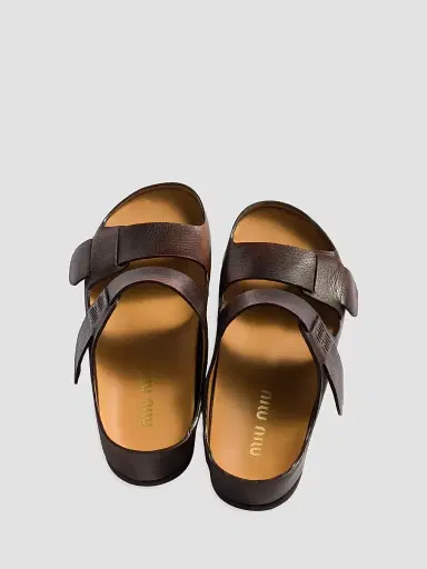 Miu Miu Women's Bleached Leather Sandals - Brown - Size 10 | Thumbnail 3