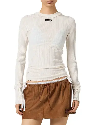 Miu Miu Women's Silk Crew-Neck Sweater - Off White - Size 6 | Thumbnail 2 Miu Miu Women's Silk Crew-Neck Sweater - Off White - Size 6 | Thumbnail 2