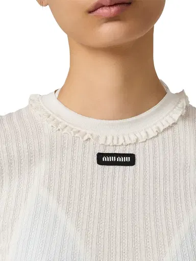Miu Miu Women's Silk Crew-Neck Sweater - Off White - Size 6 | Thumbnail 4 Miu Miu Women's Silk Crew-Neck Sweater - Off White - Size 6 | Thumbnail 4