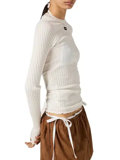 Miu Miu Women's Silk Crew-Neck Sweater - Off White - Size 6 | Thumbnail 5 Miu Miu Women's Silk Crew-Neck Sweater - Off White - Size 6 | Thumbnail 5