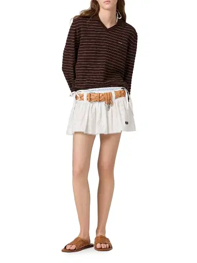 Miu Miu Women's Slubbed Poplin and Eyelet Lace Mini-Skirt - White - Size 8 | Thumbnail 2