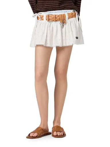 Miu Miu Women's Slubbed Poplin and Eyelet Lace Mini-Skirt - White - Size 8 | Thumbnail 3