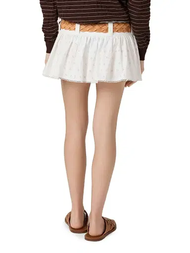 Miu Miu Women's Slubbed Poplin and Eyelet Lace Mini-Skirt - White - Size 8 | Thumbnail 4