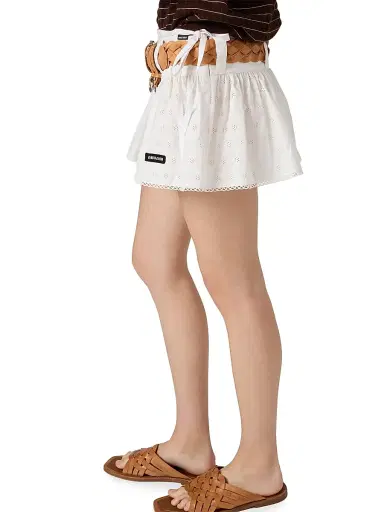 Miu Miu Women's Slubbed Poplin and Eyelet Lace Mini-Skirt - White - Size 8 | Thumbnail 6