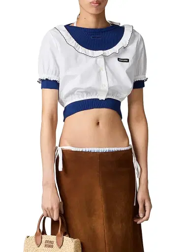 Miu Miu Women's Cotton Boatneck Sweater - Blue - Size 6 | Thumbnail 2 Miu Miu Women's Cotton Boatneck Sweater - Blue - Size 6 | Thumbnail 2